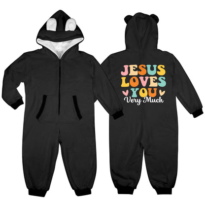 He Loves You Very Much One-Piece Zip up Hooded Pajamas for Little Kids (Toddler)