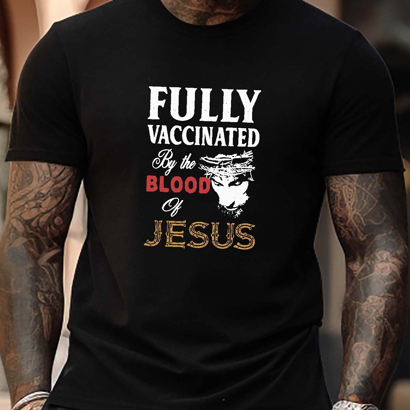 Fully Vaccinated By The Blood Of Jesus Men's Christian T-shirt claimedbygoddesigns