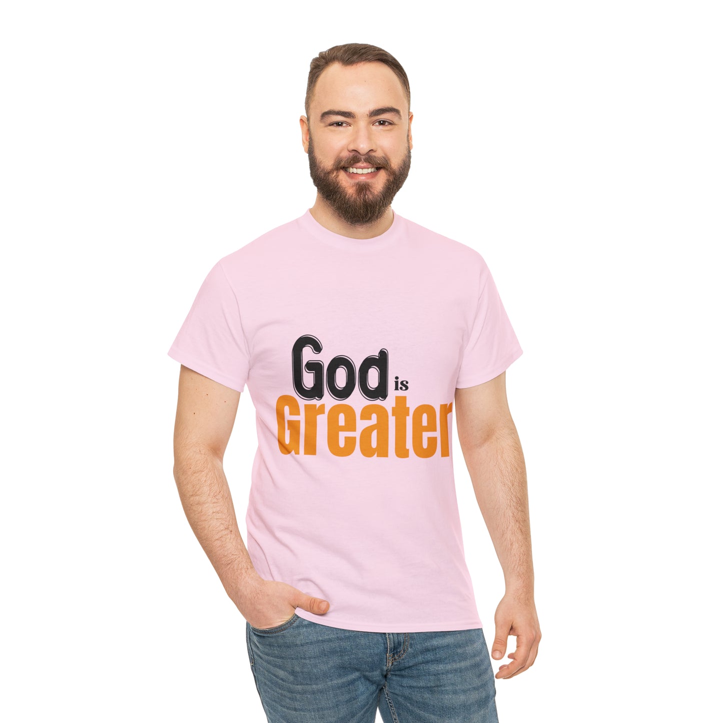 God Is Greater Unisex Heavy Cotton Tee Printify