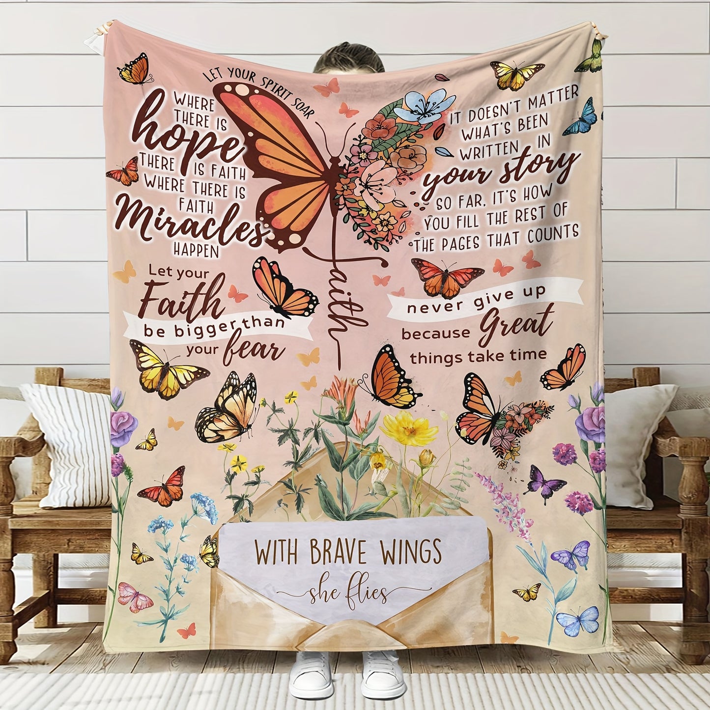 With Brave Wings She Flies Christian Flannel Blanket claimedbygoddesigns