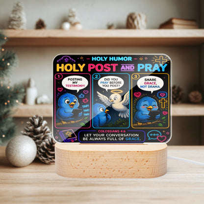 Holy Post and Pray Christian Square Acrylic Nigh Light - Luminous Base - ClaimedbyGodDesigns