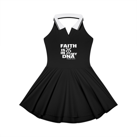 Faith Is In My DNA Women's Christian Collared Halter A-Line Tennis Dress