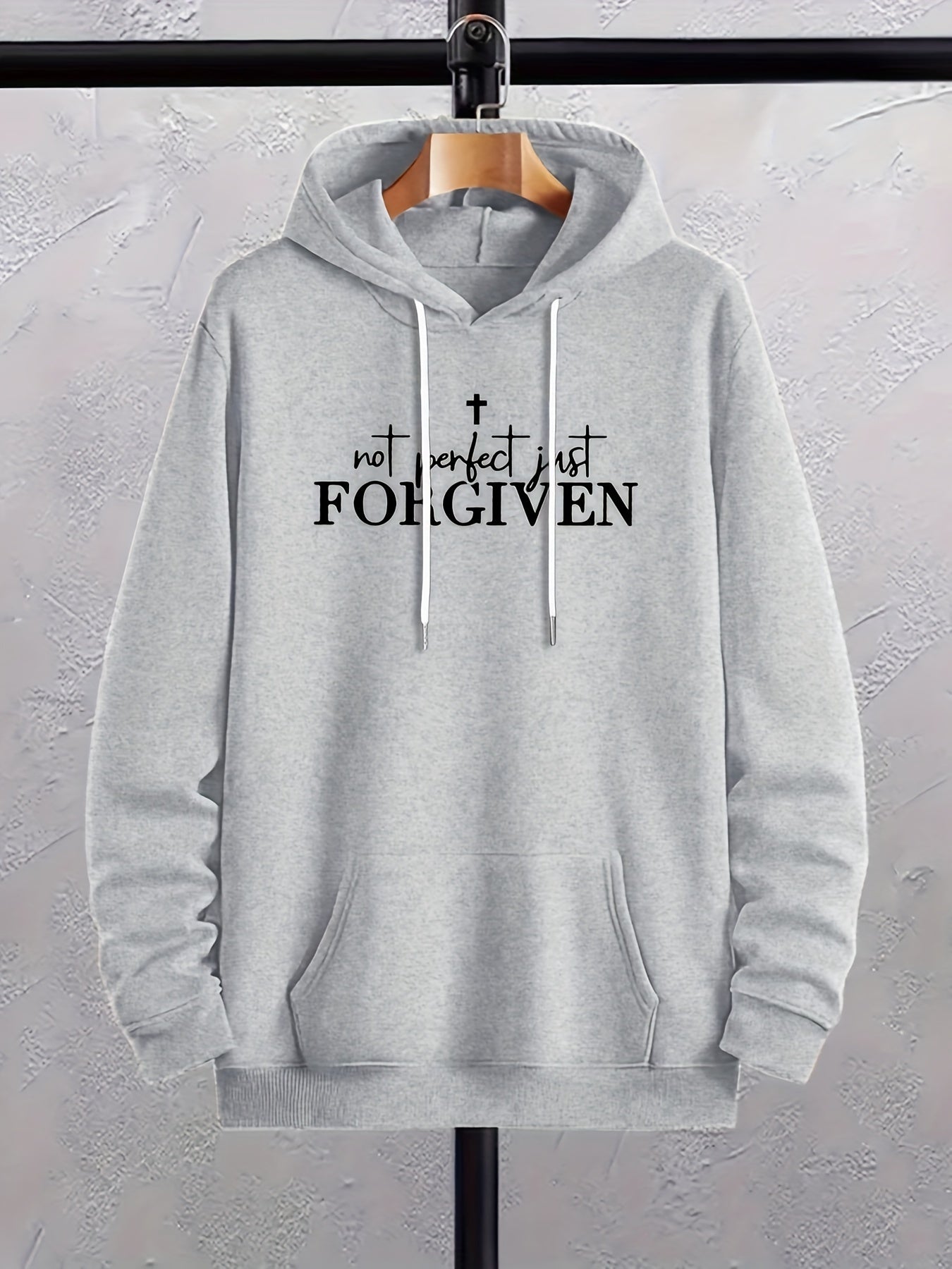 Not Perfect Just Forgiven Plus Size Men's Christian Pullover Hooded Sweatshirt claimedbygoddesigns