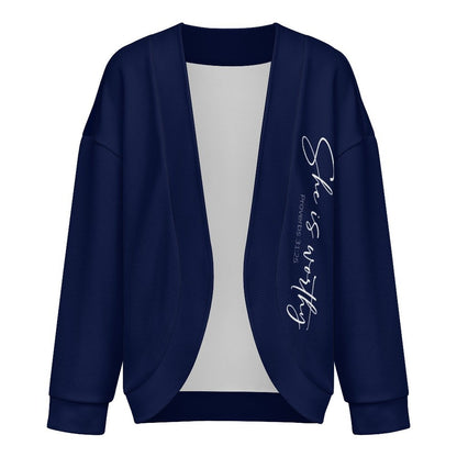 She Is Worthy Christian Women's Drop Shoulder Cardigan - ClaimedbyGodDesigns