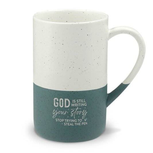Speckled Christian Ceramic Mug 13oz — "God Is Still Writing Your Story" Inspirational Engraved Coffee Cup