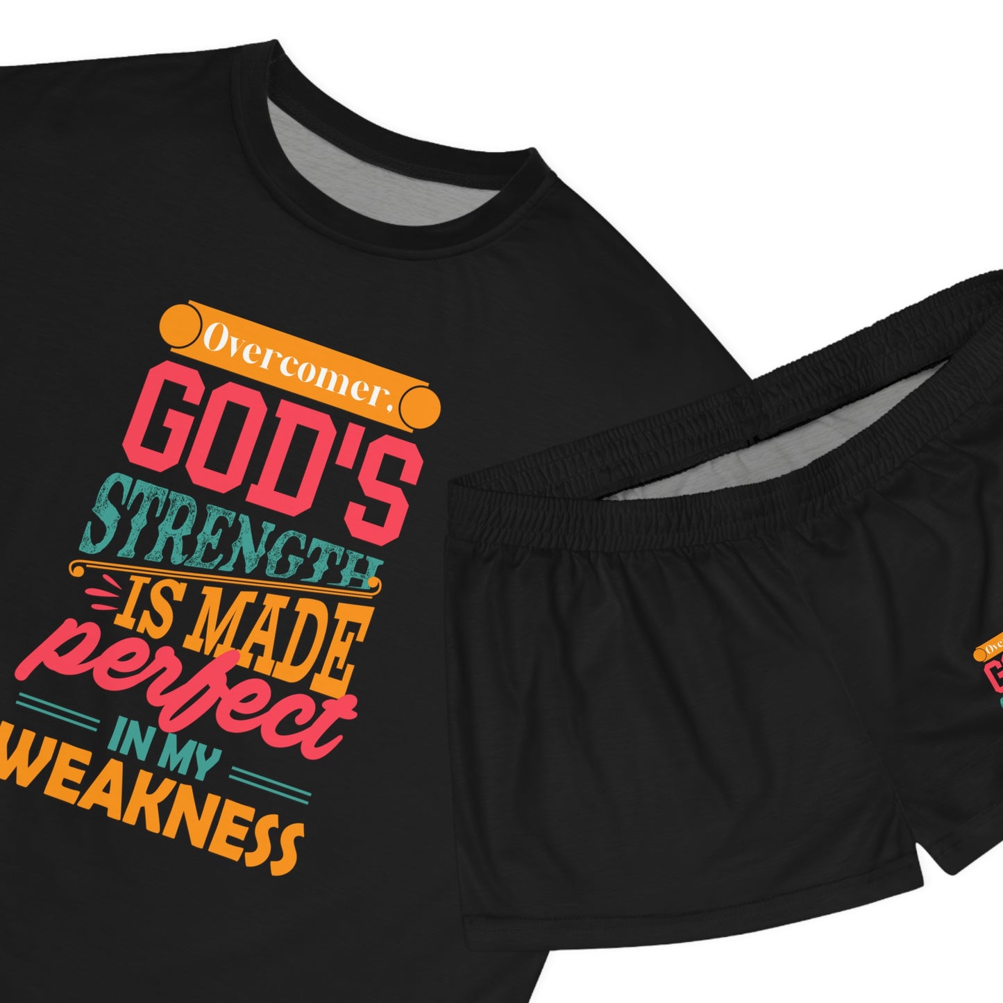 Overcomer God's Strength Is Made Perfect In My Weakness Women's Christian Short Pajama Set Printify
