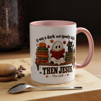 Halloween Christian Coffee Mug — “It Was a Dark and Spooky Night… Then Jesus” Accent Mug