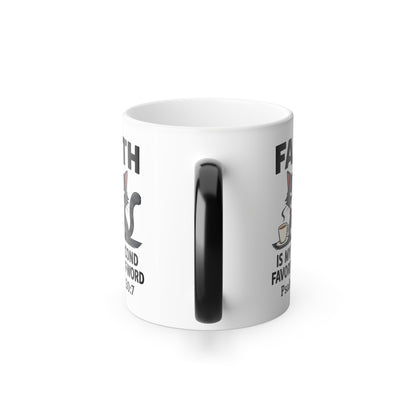 Funny Faith Color Morphing Mug, Unique Gift for Cat Lovers, Fun Coffee Cup, Color Changing Mug, Perfect for Birthdays, Cozy Home Decor - ClaimedbyGodDesigns