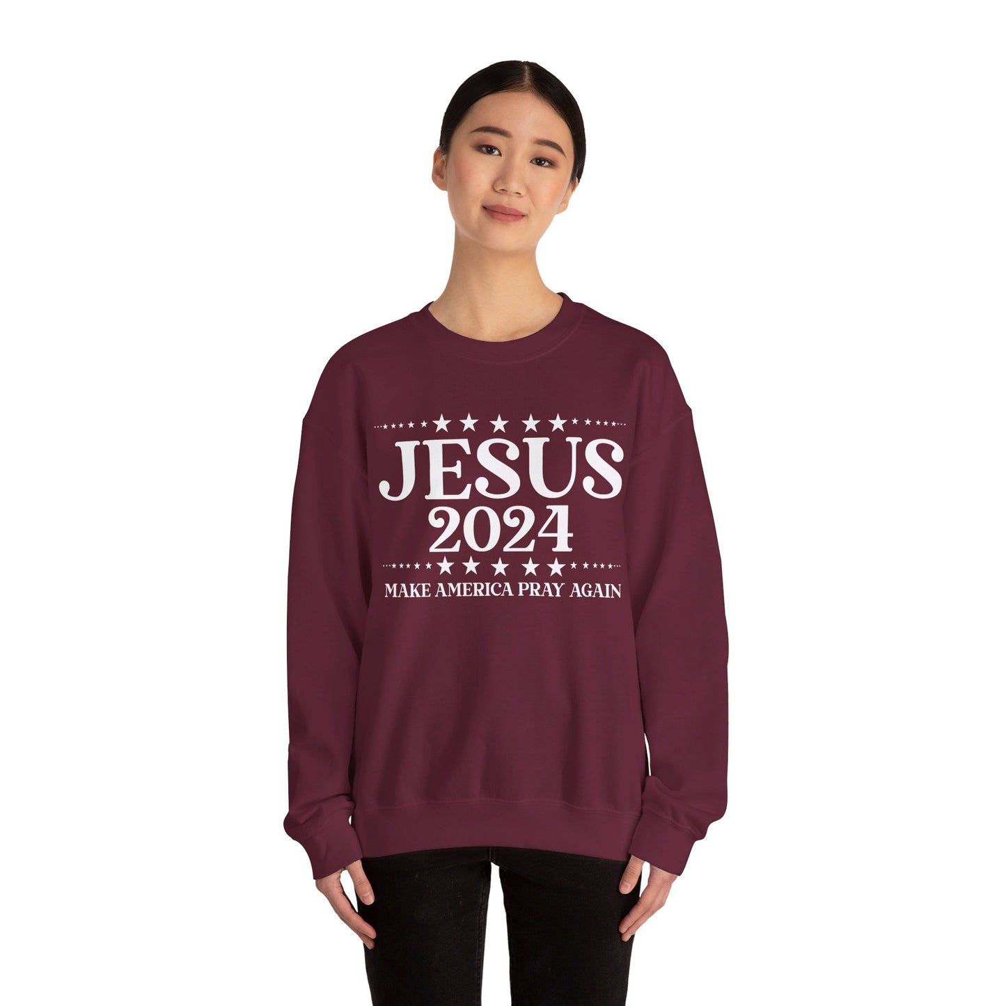 Jesus 2024 Make America Pray Again   Unisex Heavy Blend™ Crewneck Christian Sweatshirt