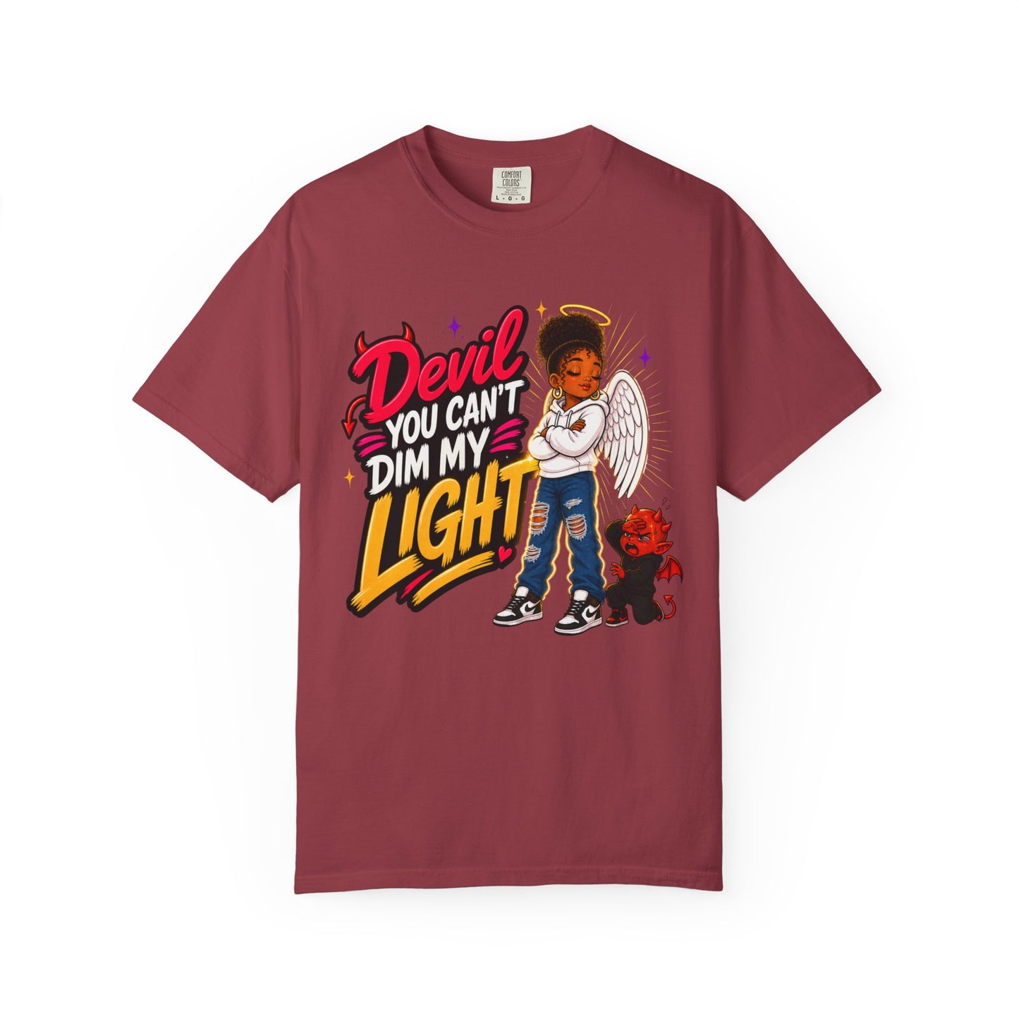 Devil You Can't Dim My Light T-Shirt — Afro Angel Graphic Tee