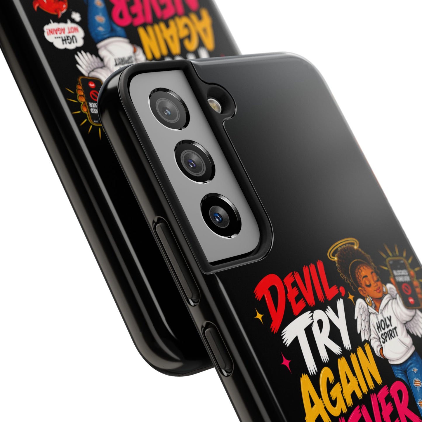 Phone Case — "Devil Try Again Never" Christian Graphic Tough Phone Case - ClaimedbyGodDesigns