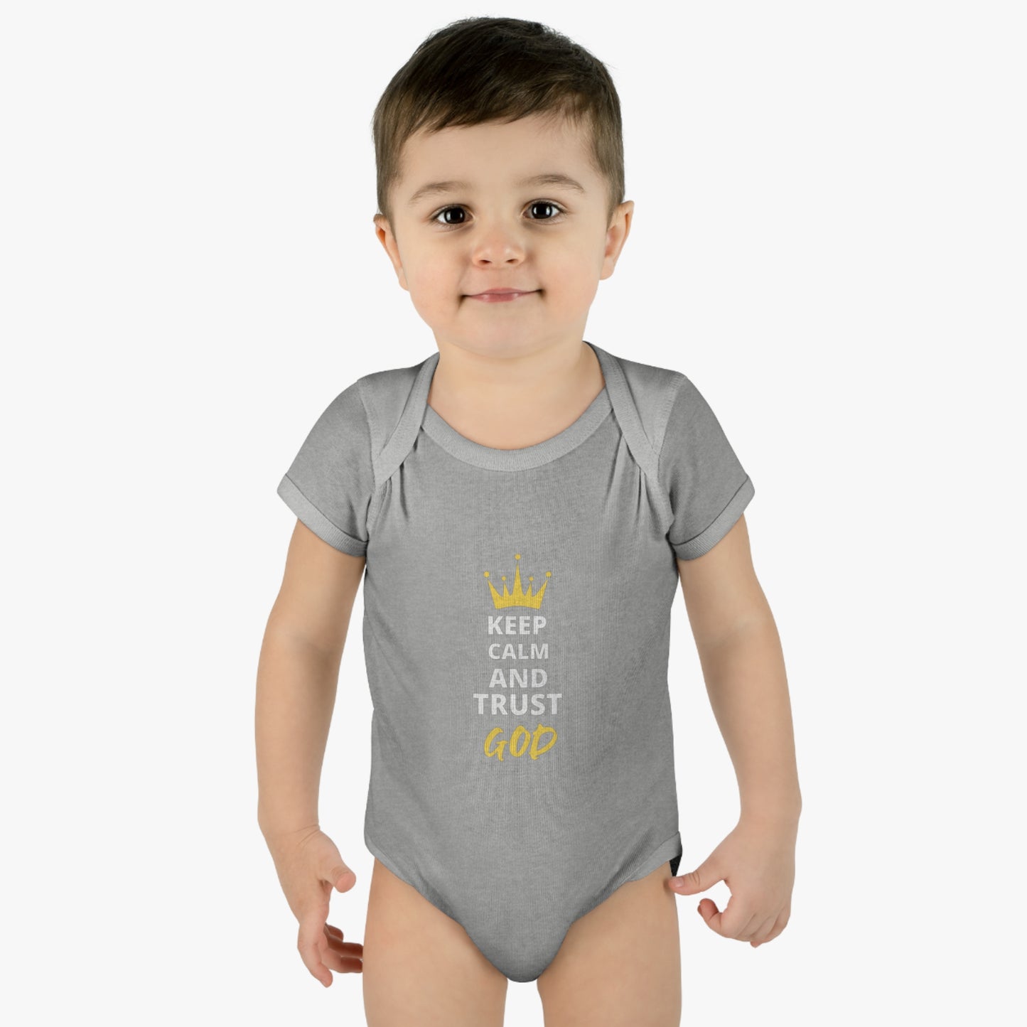 Keep Calm & Trust God Christian Baby Onesie Printify