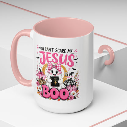 You Can’t Scare Me Jesus Is My Boo Coffee Mug — Halloween Christian Accent Mug