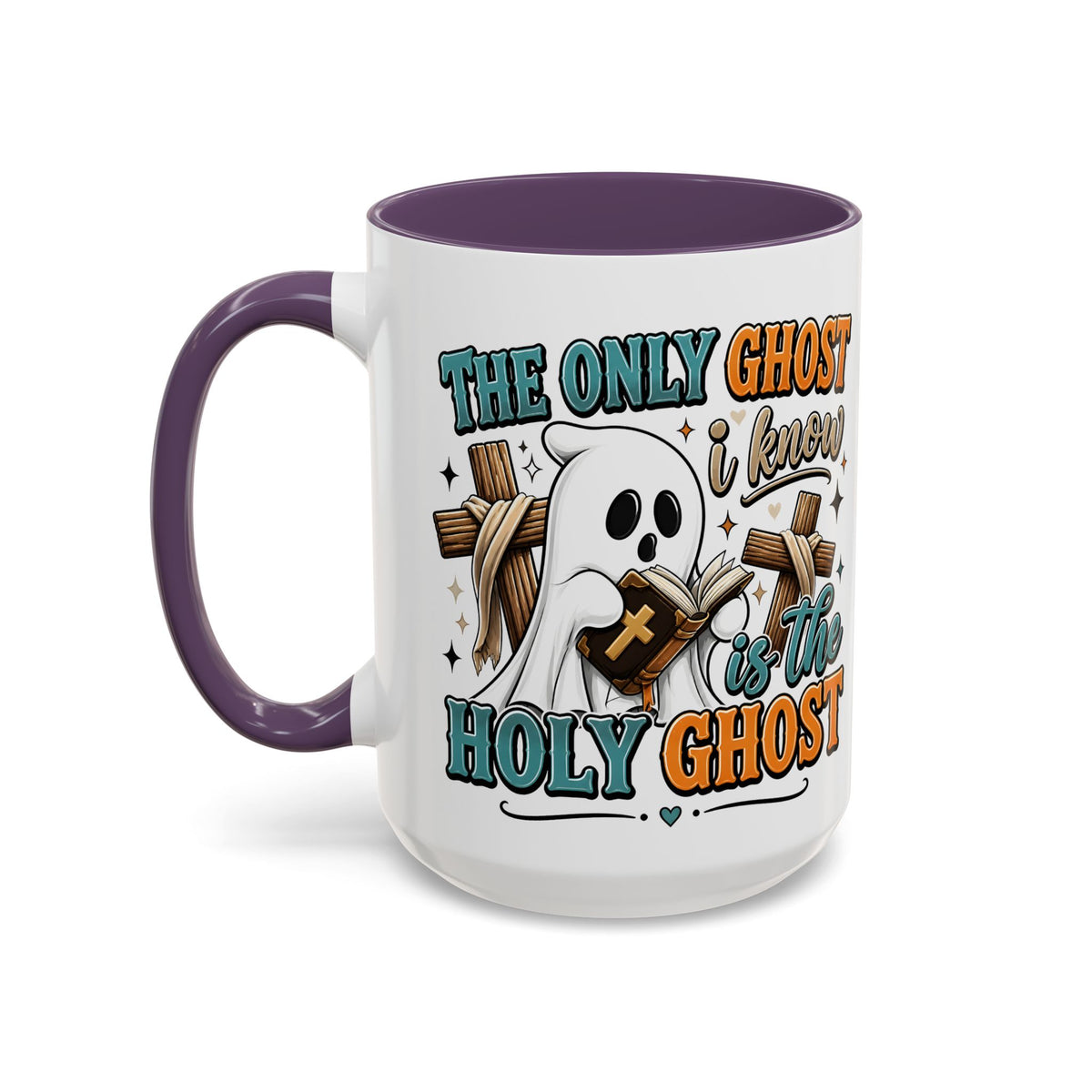 Accent Mug — "The Only Ghost I Know Is the Holy Ghost" Christian Halloween Coffee Cup