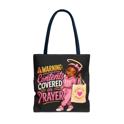 Tote Bag — "Warning: Contents Covered in Prayer" Pink Faith Tote - ClaimedbyGodDesigns