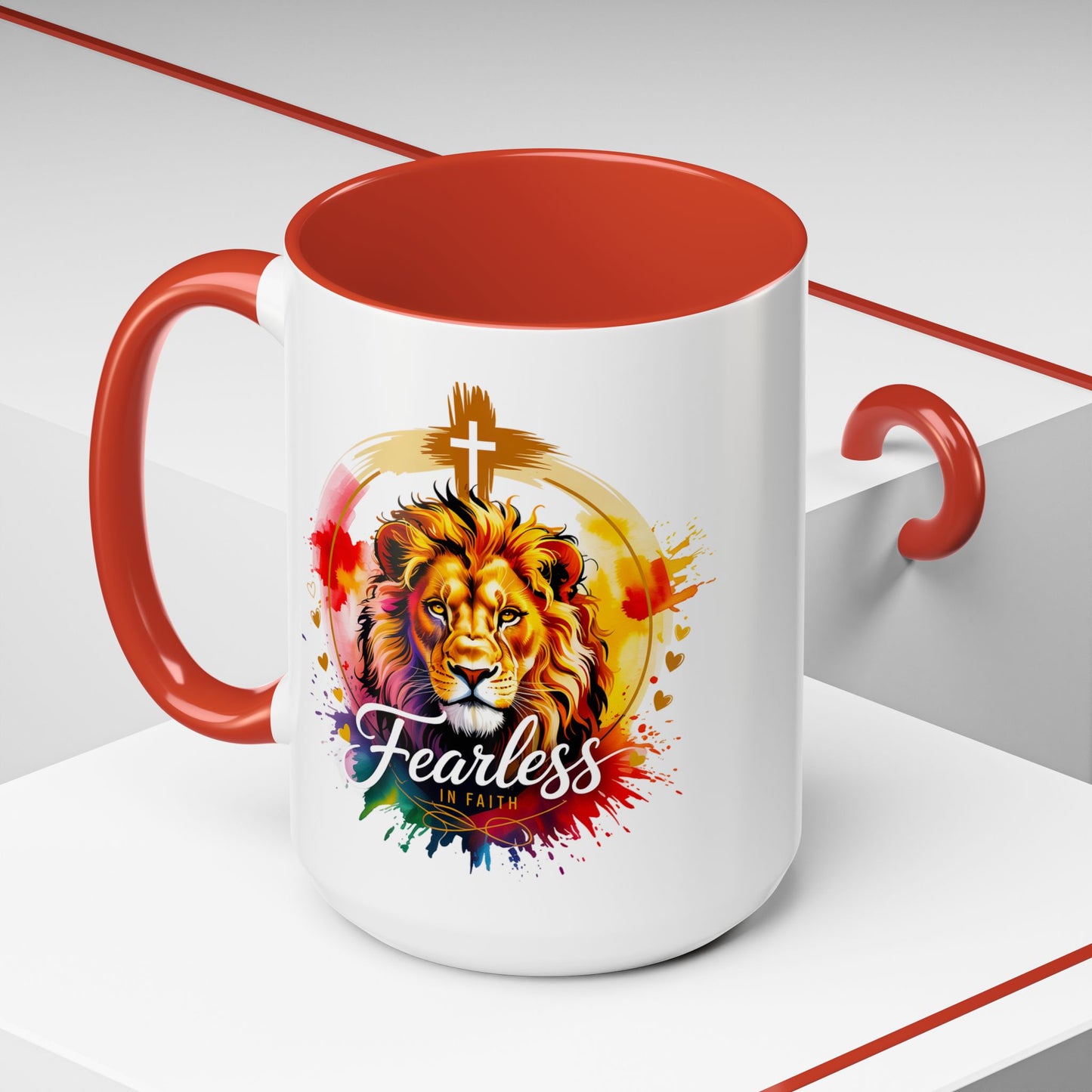 Fearless in Faith Lion Coffee Accent Mug - 11oz & 15oz Inspirational Drinkware