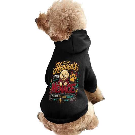 Heaven's Little Menace Christian Pet Hooded Pullover Sweatshirt Dog Hoodie Warm, Soft & Breathable - ClaimedbyGodDesigns