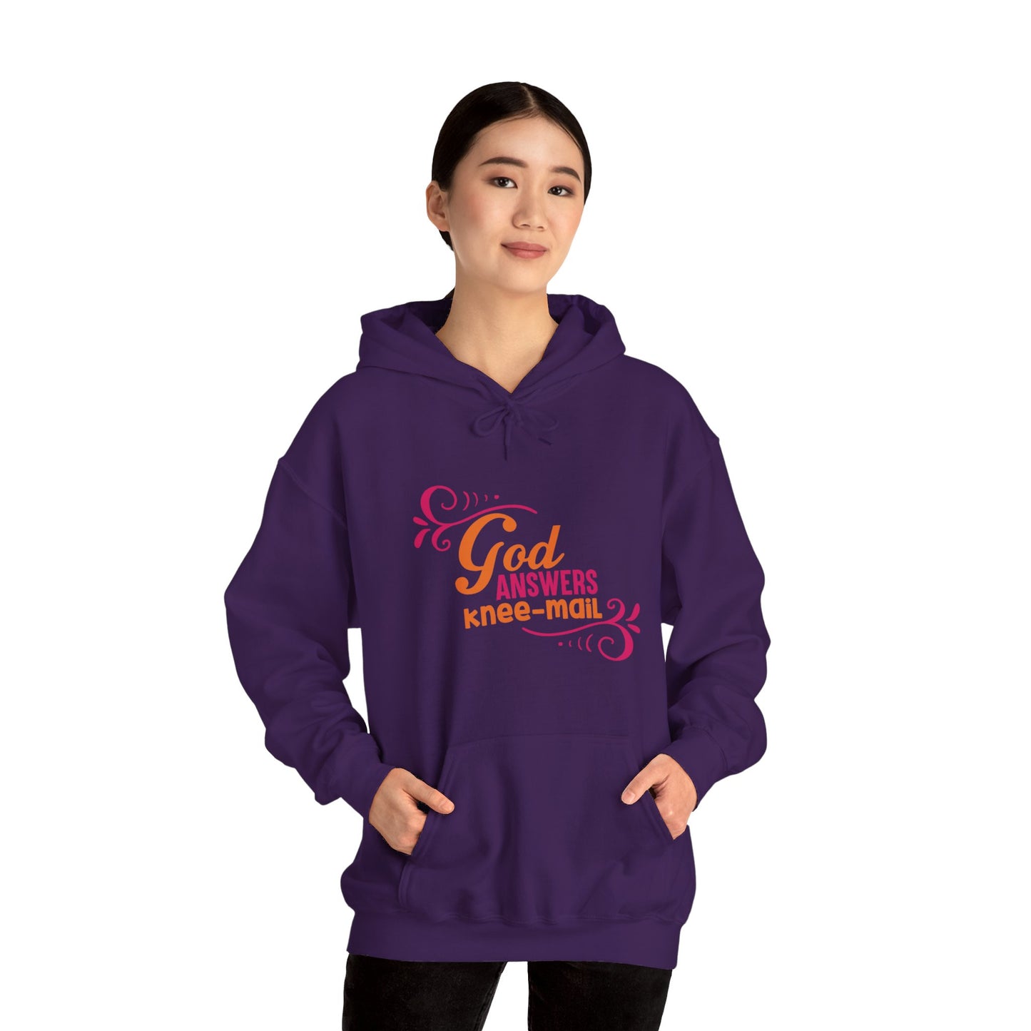 God Answers Knee Mail Funny Unisex Christian Hooded Pullover Sweatshirt