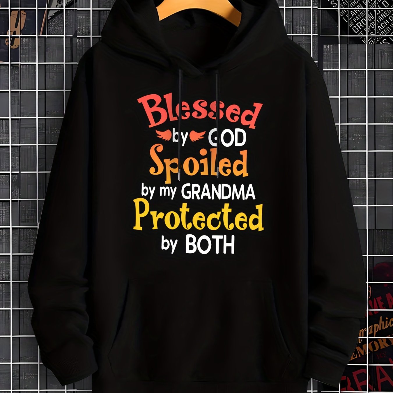 Blessed By God Spoiled By My Grandma Protected By Both Unisex Christian Pullover Hooded Sweatshirt claimedbygoddesigns