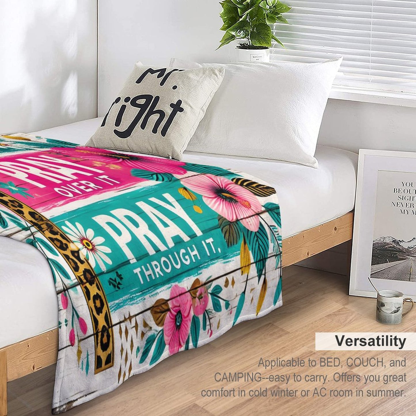 Pray On It, Over It, Through It Christian Flannel Throw Blanket