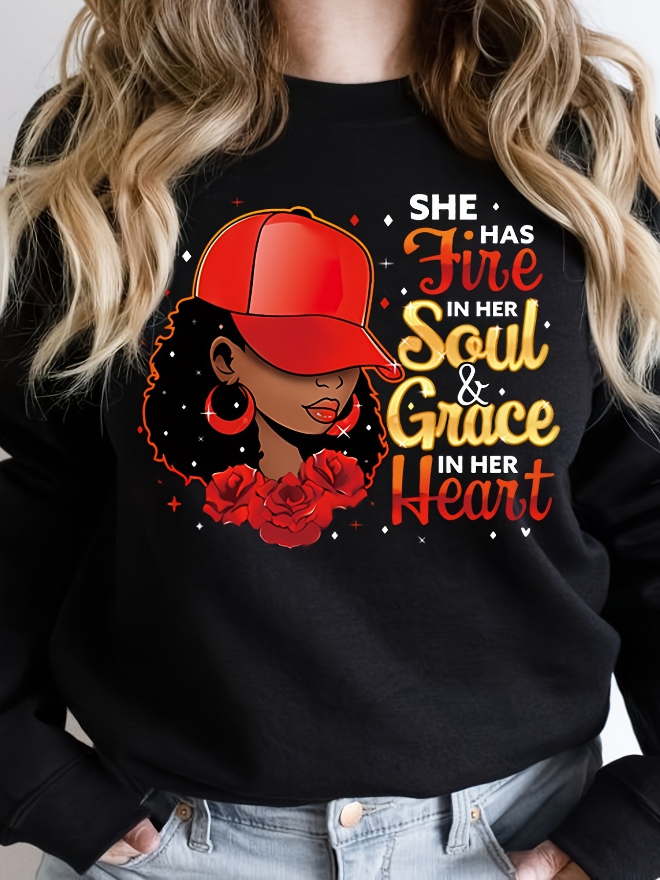 She Has Fire In Her Soul & Grace In Her Heart Women's Christian Pullover Sweatshirt claimedbygoddesigns