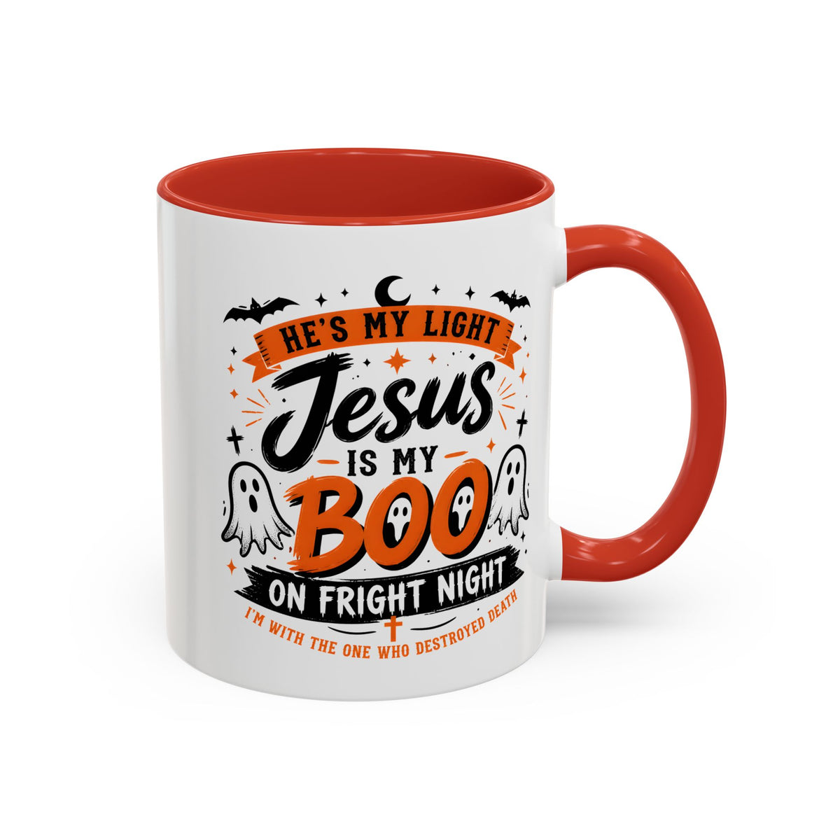 Christian Coffee Mug — "He's My Light, Jesus Is My Boo" Halloween Accent Mug