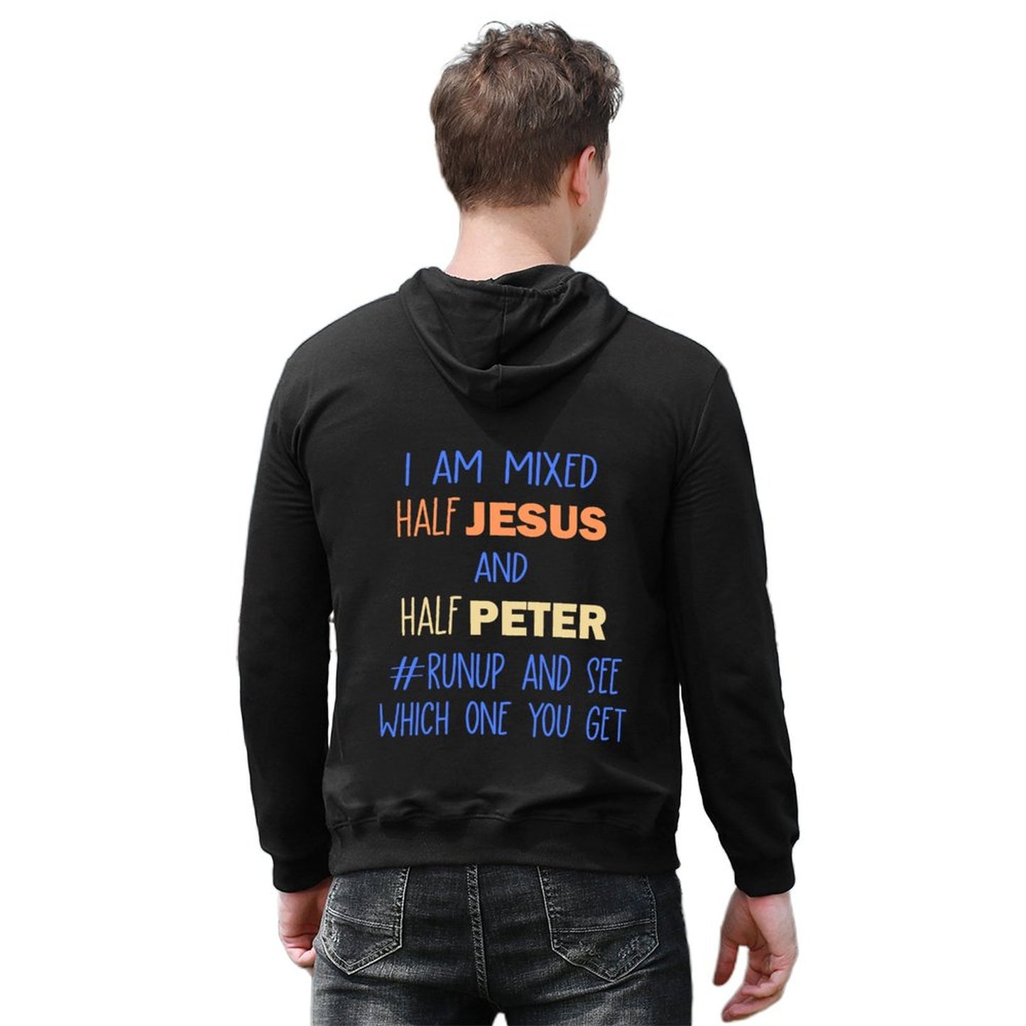 I Am Mixed Half Jesus And Half Peter Funny Men's Christian Hooded Pullover Sweatshirt