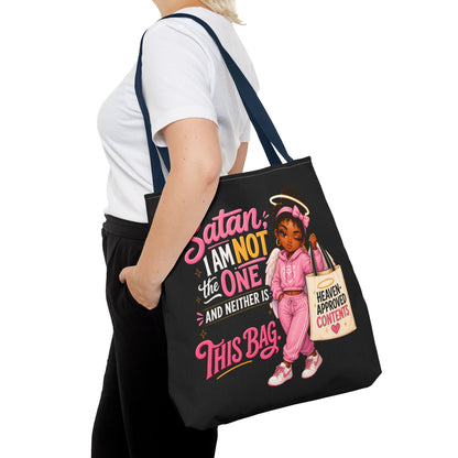 Tote Bag — "Satan I Am Not The One" Retro Angel Girl Tote (Heaven Approved Content) - ClaimedbyGodDesigns
