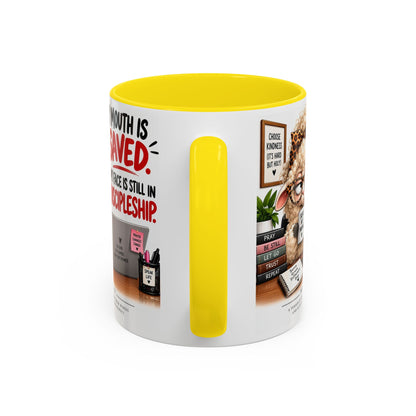 Saved & Sassy Sheep Coffee Mug — "My Mouth Is Saved, My Face Is Still In Discipleship" Accent Mug