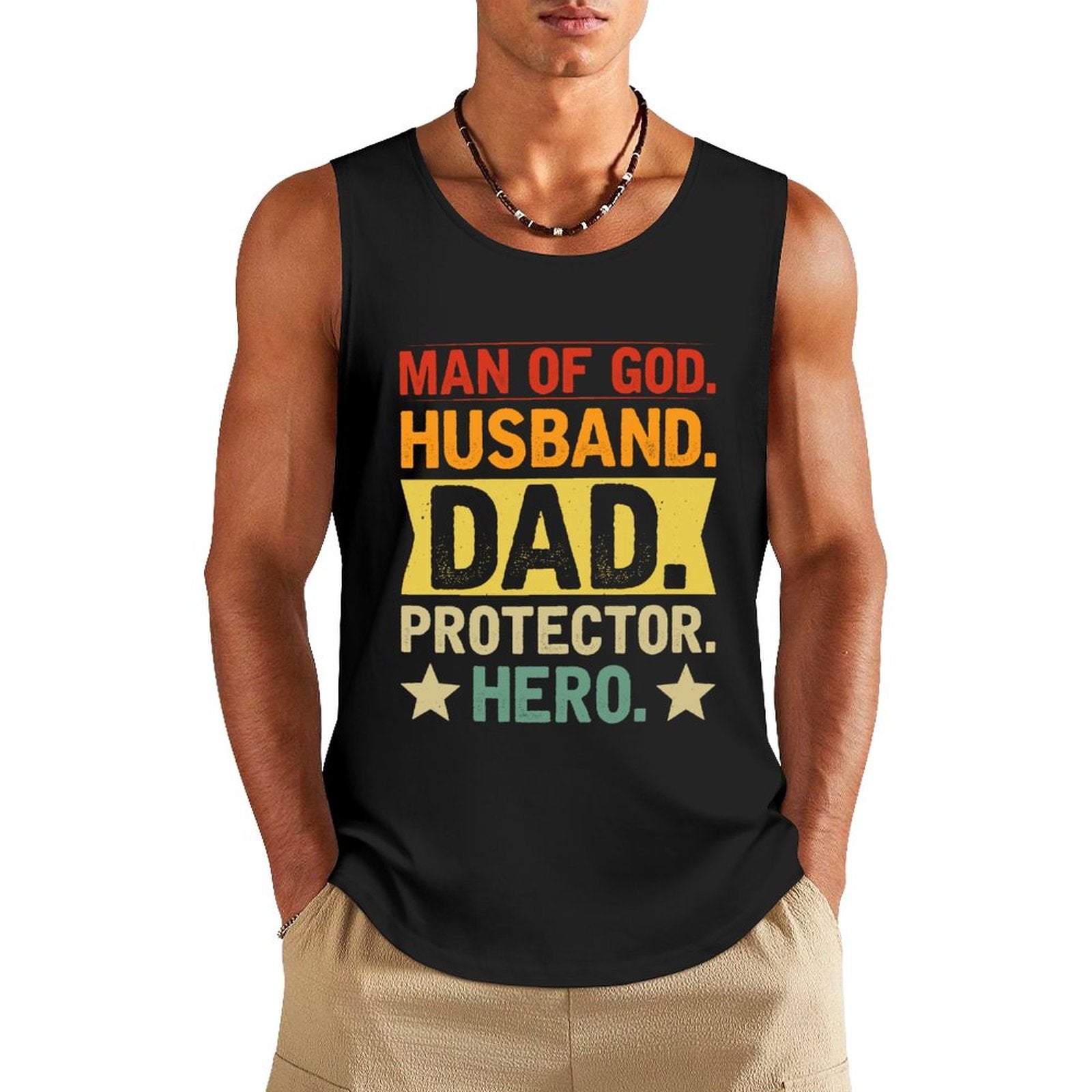 Man Of God Husband Dad Protector Hero Men's Christian Tank Top SALE-Personal Design
