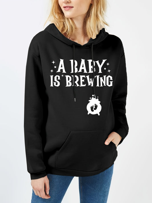 A BABY IS BREWING Women's Christian Maternity Pullover Hooded Sweatshirt claimedbygoddesigns