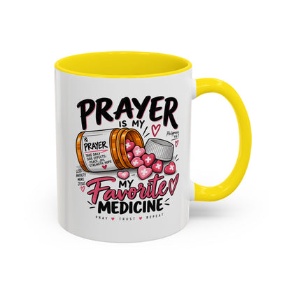 Prayer Is My Favorite Medicine Accent Coffee Mug – Inspirational Religious Gift