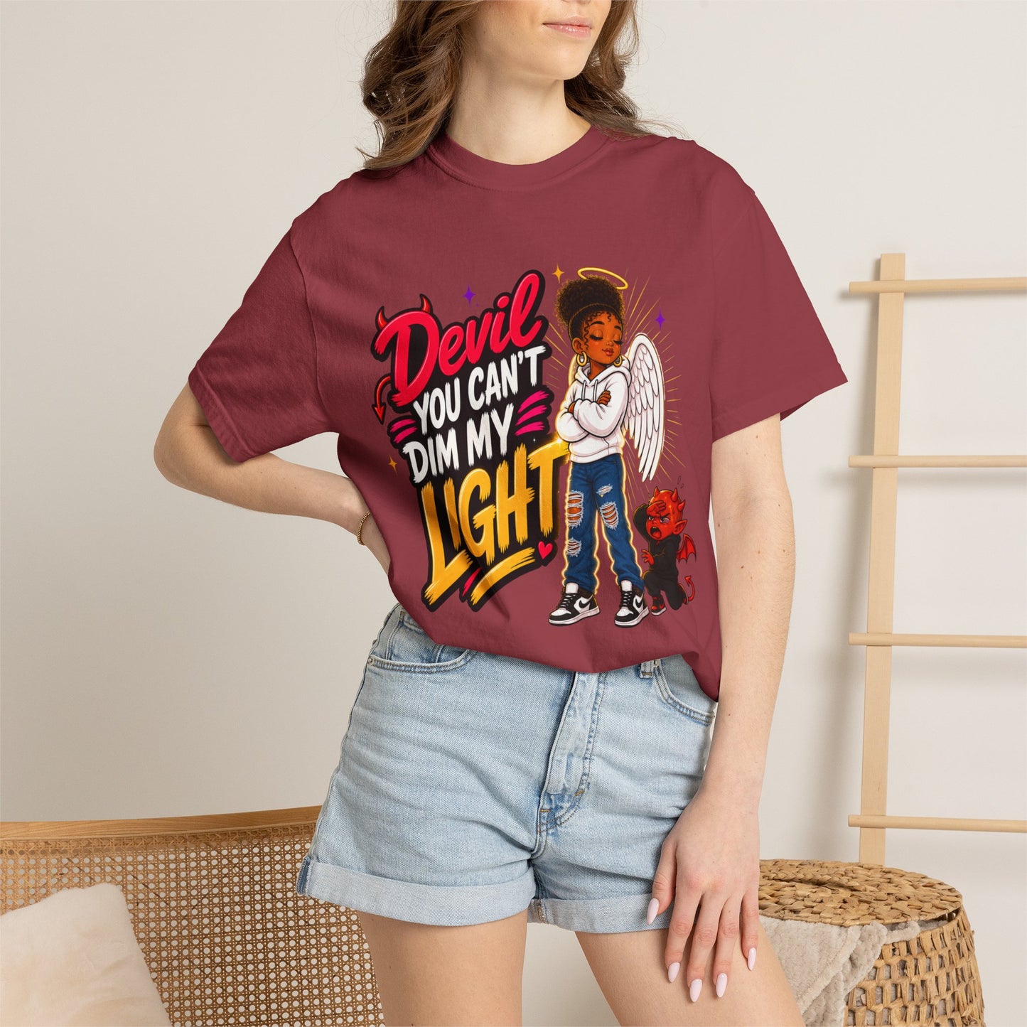 Devil You Can't Dim My Light T-Shirt — Afro Angel Graphic Tee