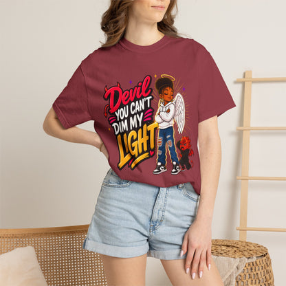 Devil You Can't Dim My Light T-Shirt — Afro Angel Graphic Tee
