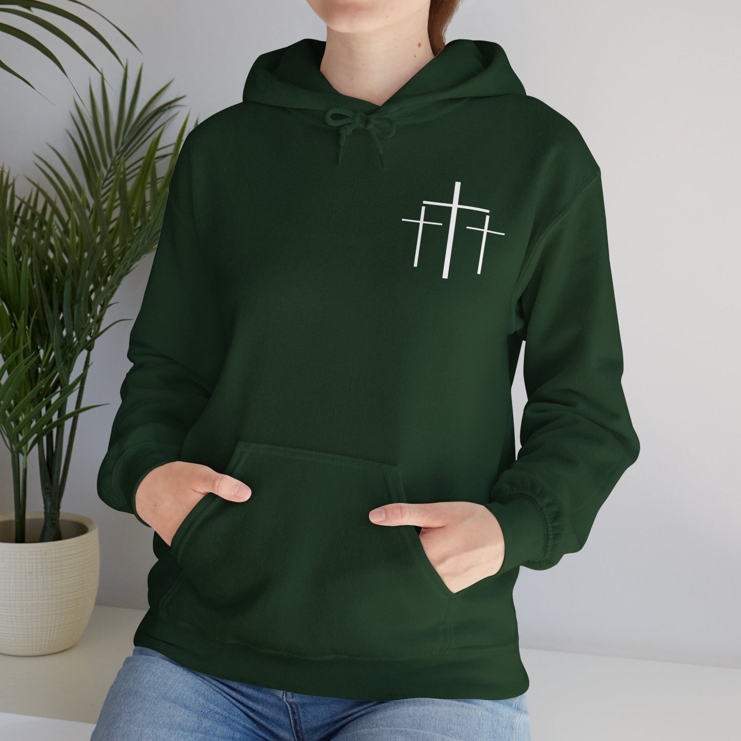 Faith Over Fear 3 Crosses  Unisex Christian Hooded Pullover Sweatshirt