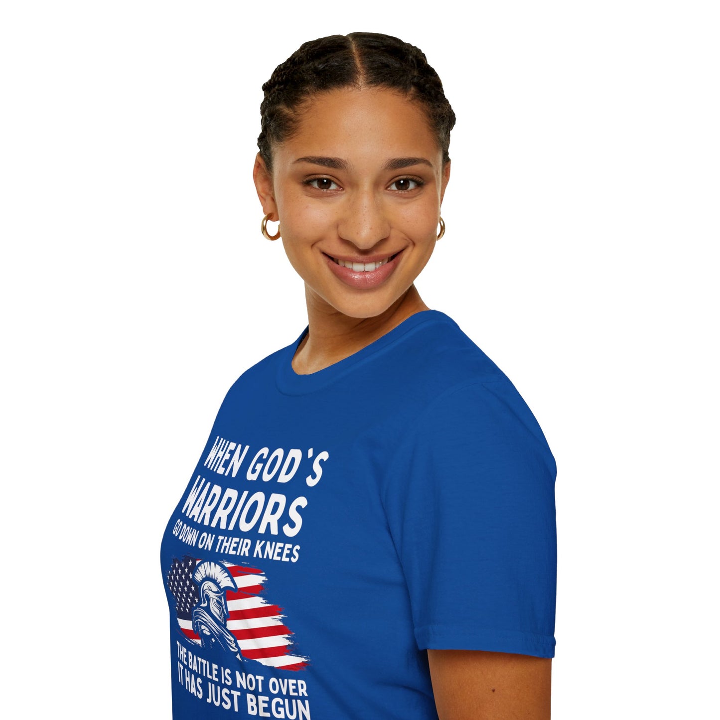 When God's Warriors Go Down On Their Knees The Battle Is Not Over Patriotic American Flag Christian Unisex T-shirt