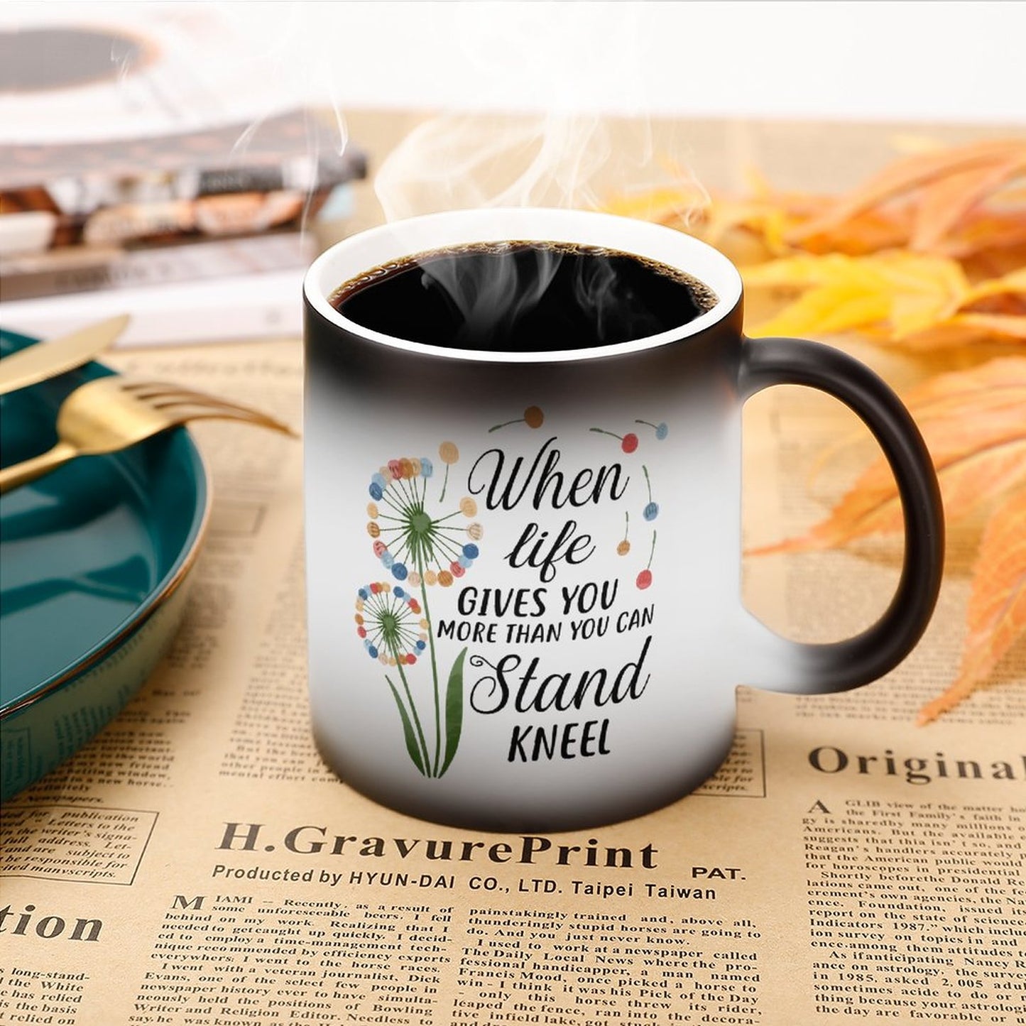 When Life Gives Yu More Than You Can Stand Kneel Christian Color Changing Mug (Dual-sided)