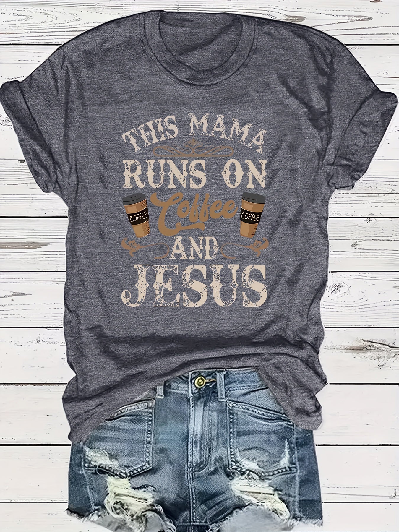 This Mama Runs On coffee And Jesus Plus Size Women's Christian T-shirt claimedbygoddesigns