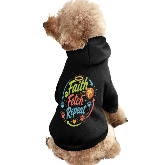 Faith Fetch Repeat Christian Pet Hooded Pullover Sweatshirt Dog Hoodie Warm, Soft & Breathable - ClaimedbyGodDesigns