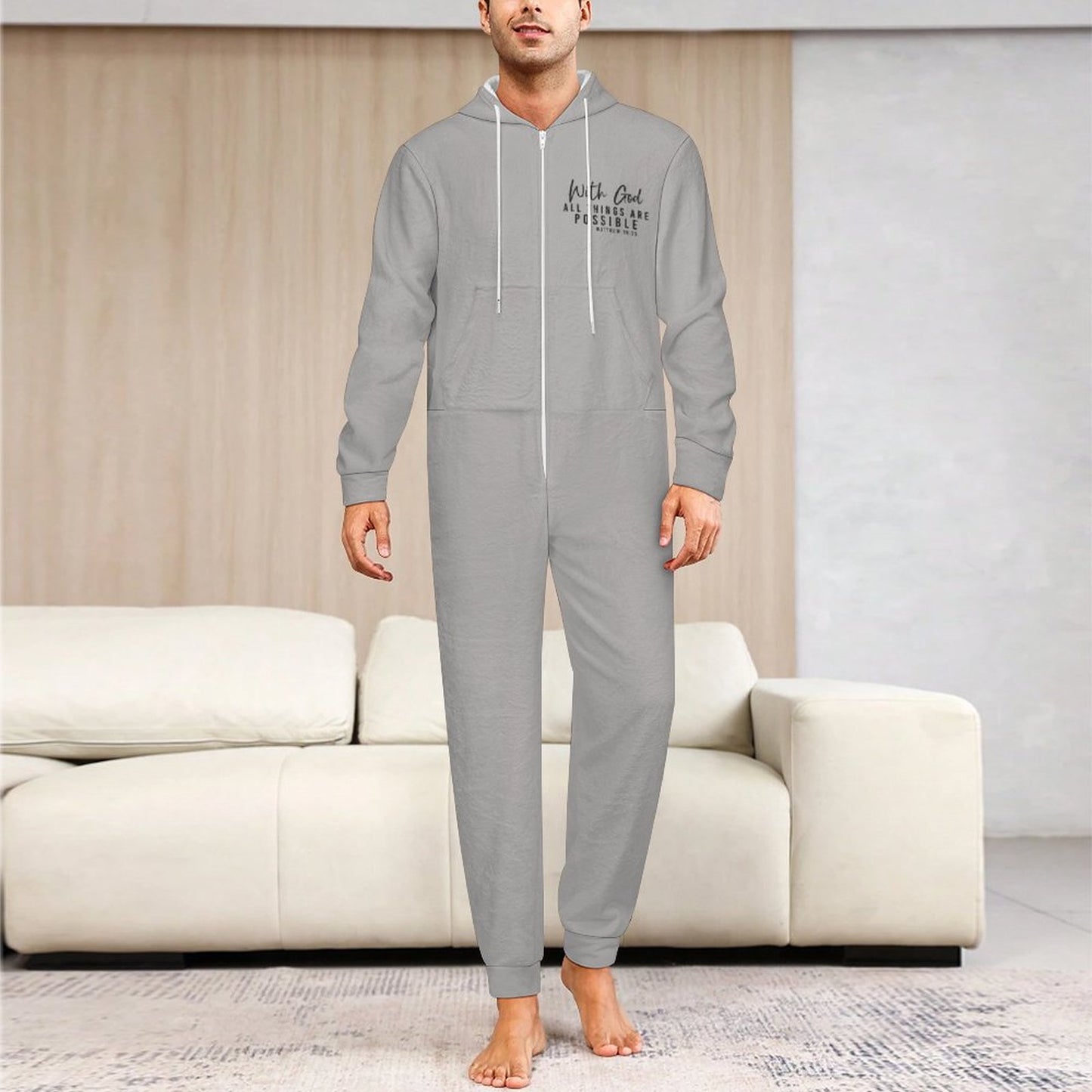 All Things Are Possible Men's Christian Flannel Zip up Jumpsuit Pajama Jumpsuit