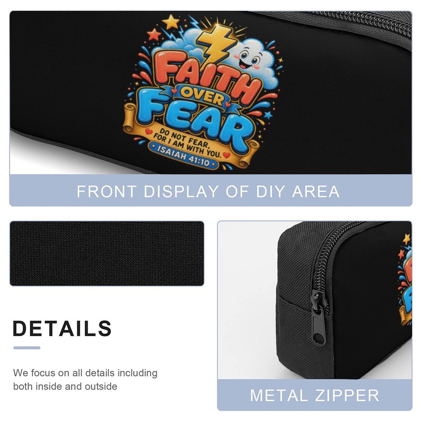 Faith Over Fear Christian 3 PCS Bag Set (Backpack, Lunch Bag and Pencil Case) - ClaimedbyGodDesigns