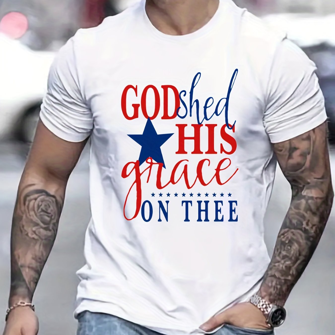 God Shed His Grace On Thee Men's Christian T-Shirt claimedbygoddesigns