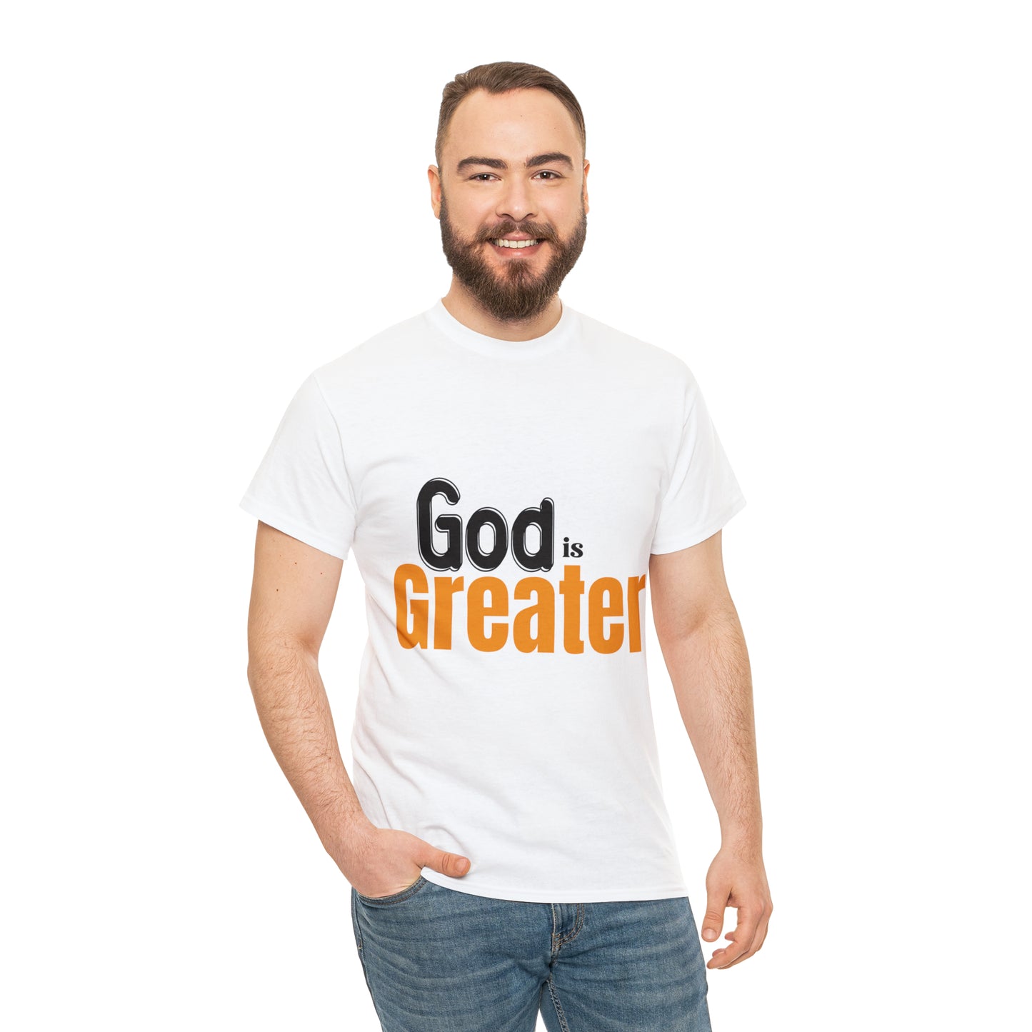 God Is Greater Unisex Heavy Cotton Tee Printify