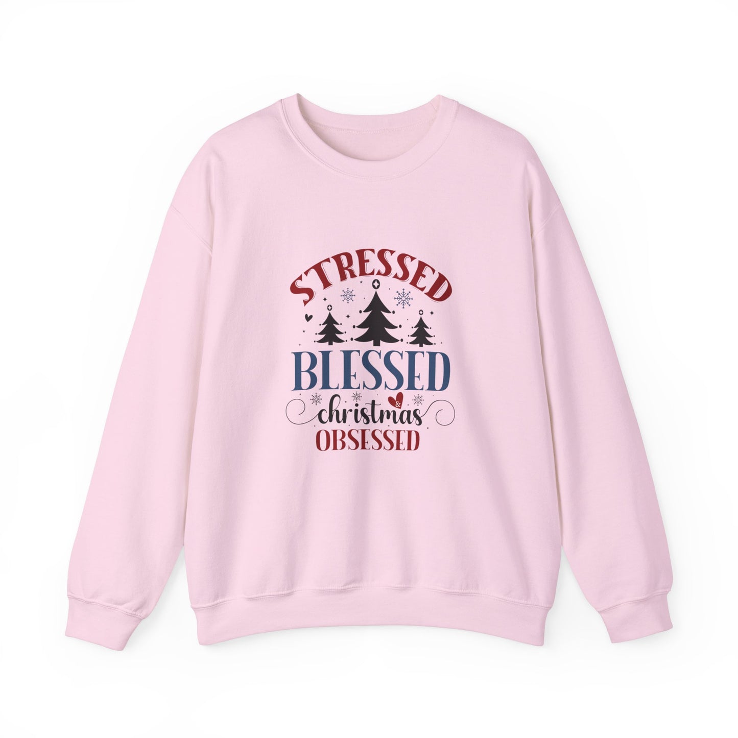 Stressed Blessed Christmas Obsessed Unisex Heavy Blend™ Crewneck Christian Sweatshirt