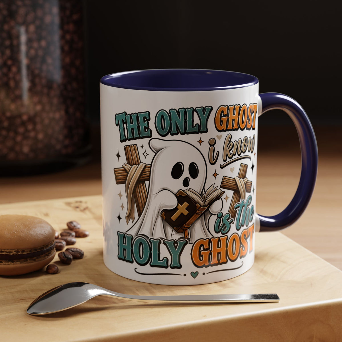 Accent Mug — "The Only Ghost I Know Is the Holy Ghost" Christian Halloween Coffee Cup