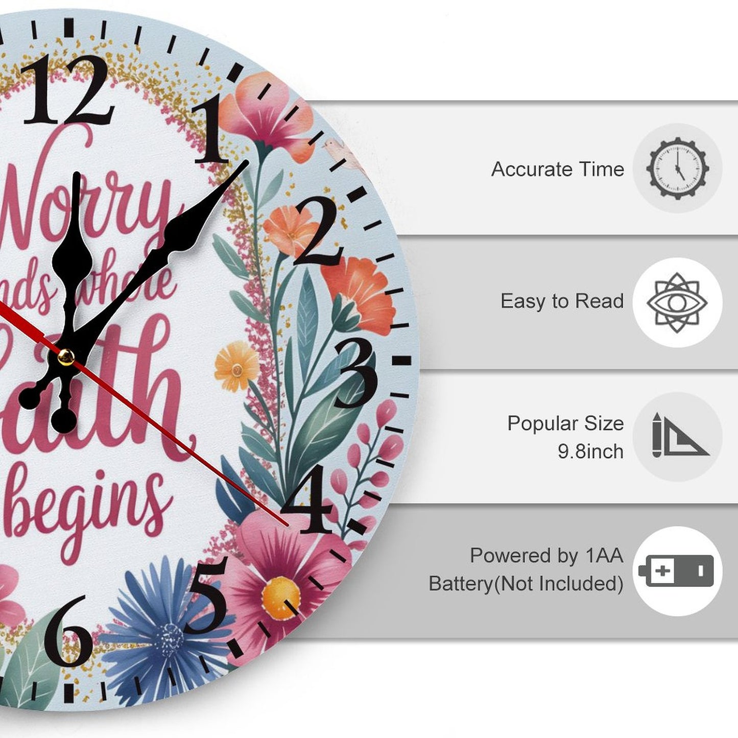 Worry Ends Where Faith Begins Christian Modern Wooden Wall Clock