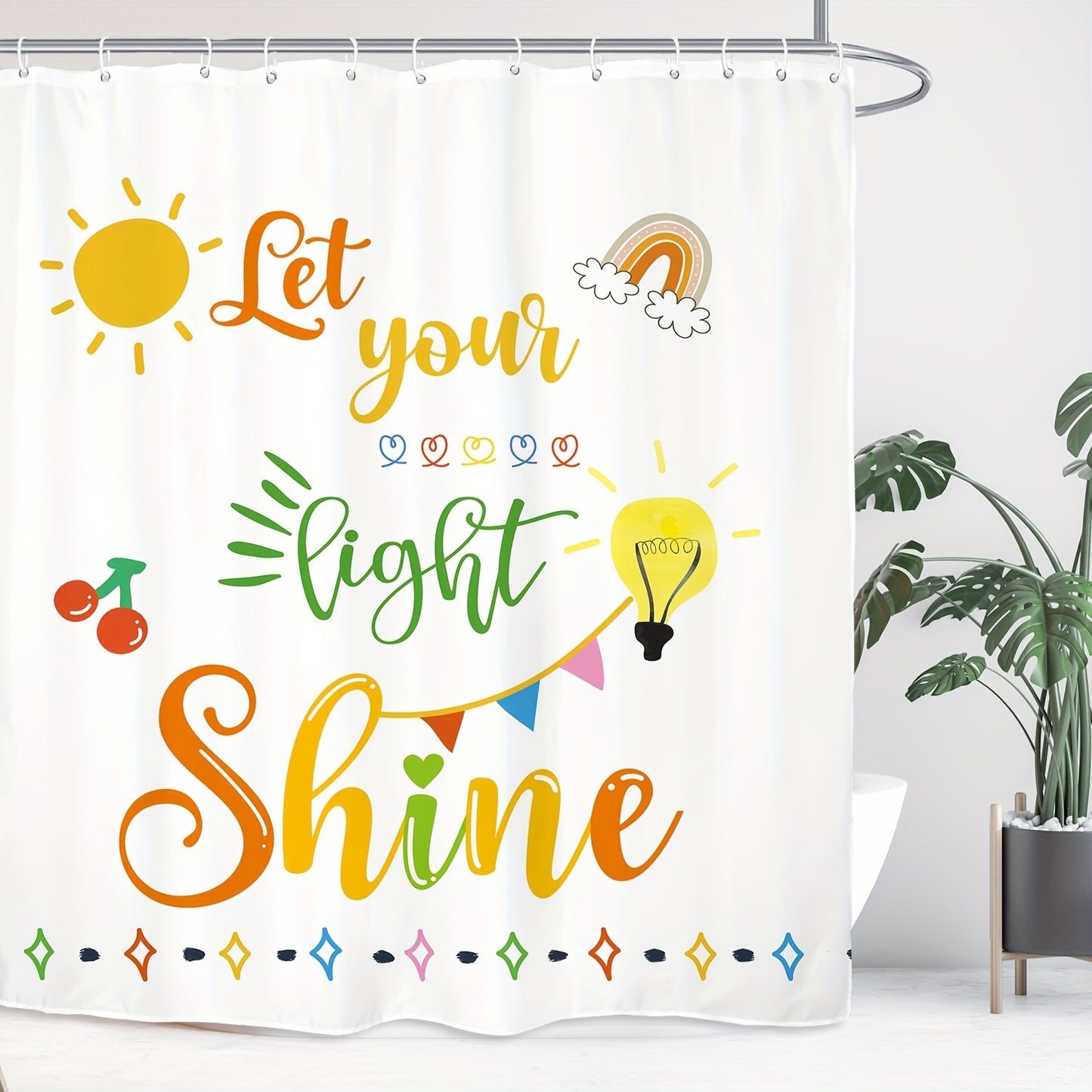 1pc Let Your Light Shine Christian Shower Curtain With 12 Plastic Hooks, 71W*71H Inch claimedbygoddesigns