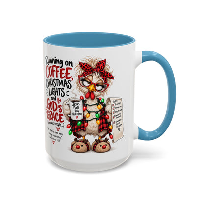 Running on Coffee, Christmas Lights and God’s Grace Christmas Mug