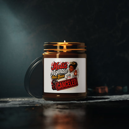 Soy Candle – “Hell’s Agenda Has Been Canceled” Amber Jar - ClaimedbyGodDesigns