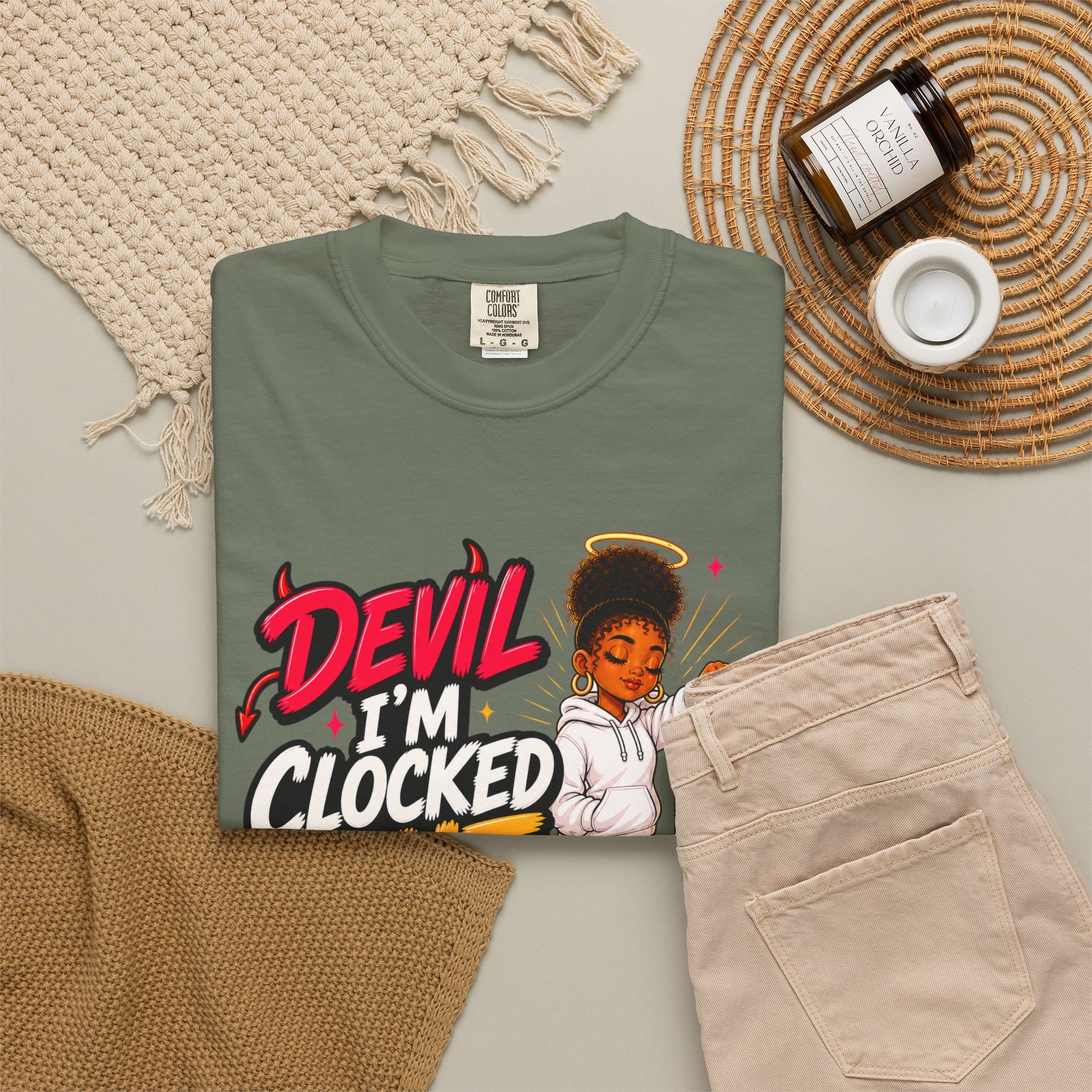 T-Shirt — "Devil I'm Clocked Out for Drama" Graphic Tee - ClaimedbyGodDesigns